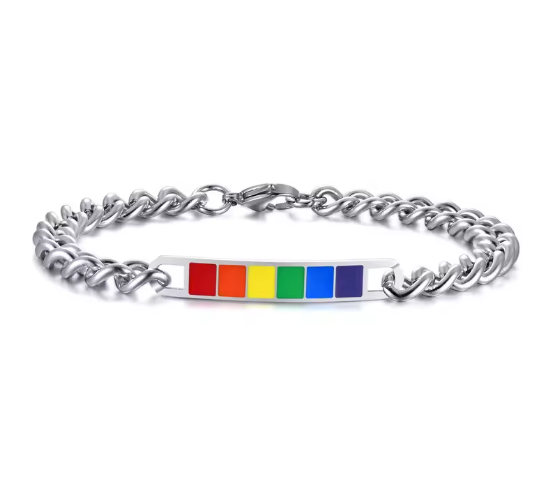 Stainless Steel Enamel Cuban Link Pride Bracelet