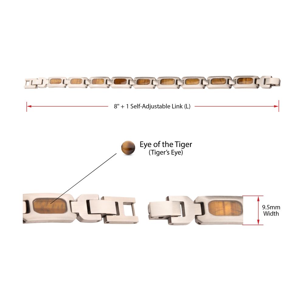 Matte Finish Stainless Steel Tiger Eye Stone Inlay Sizeable Link Bracelet