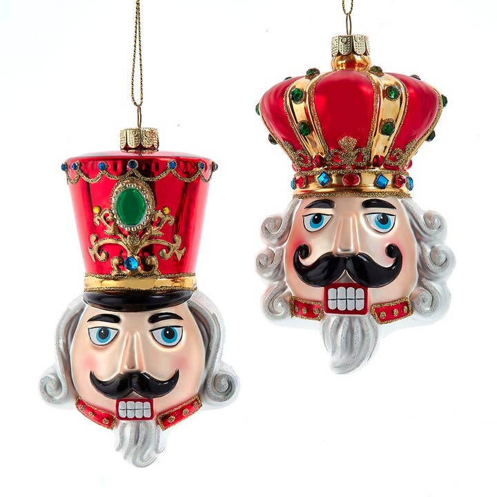 Glass Nutcracker & King Head Ornaments