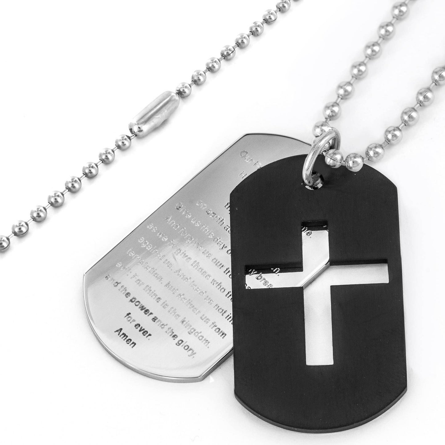 Lord's Prayer and Cross Double Dog Tag Pendant