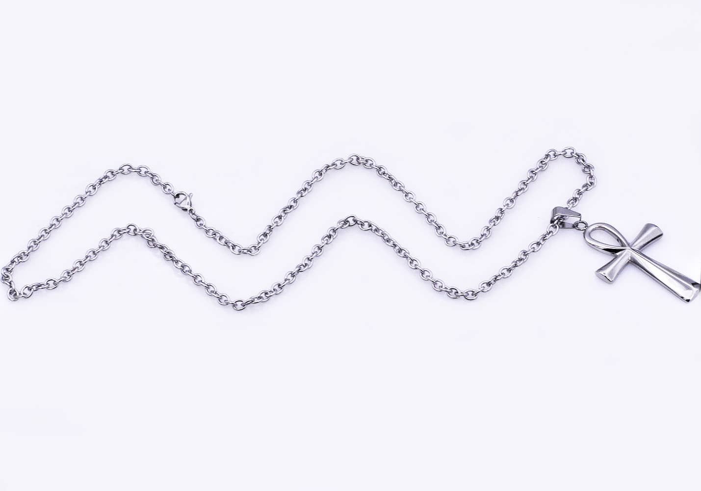 Men's Stainless Steel Ankh Cross Pendant/24" Cable Chain