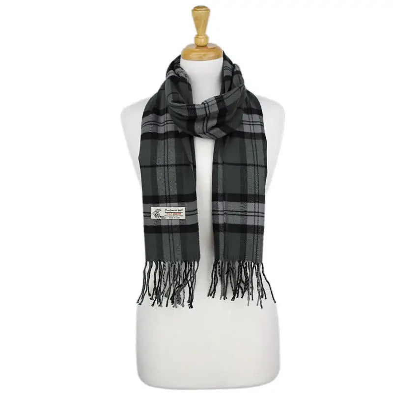Grey Plaid Cashmere Feel Scarf