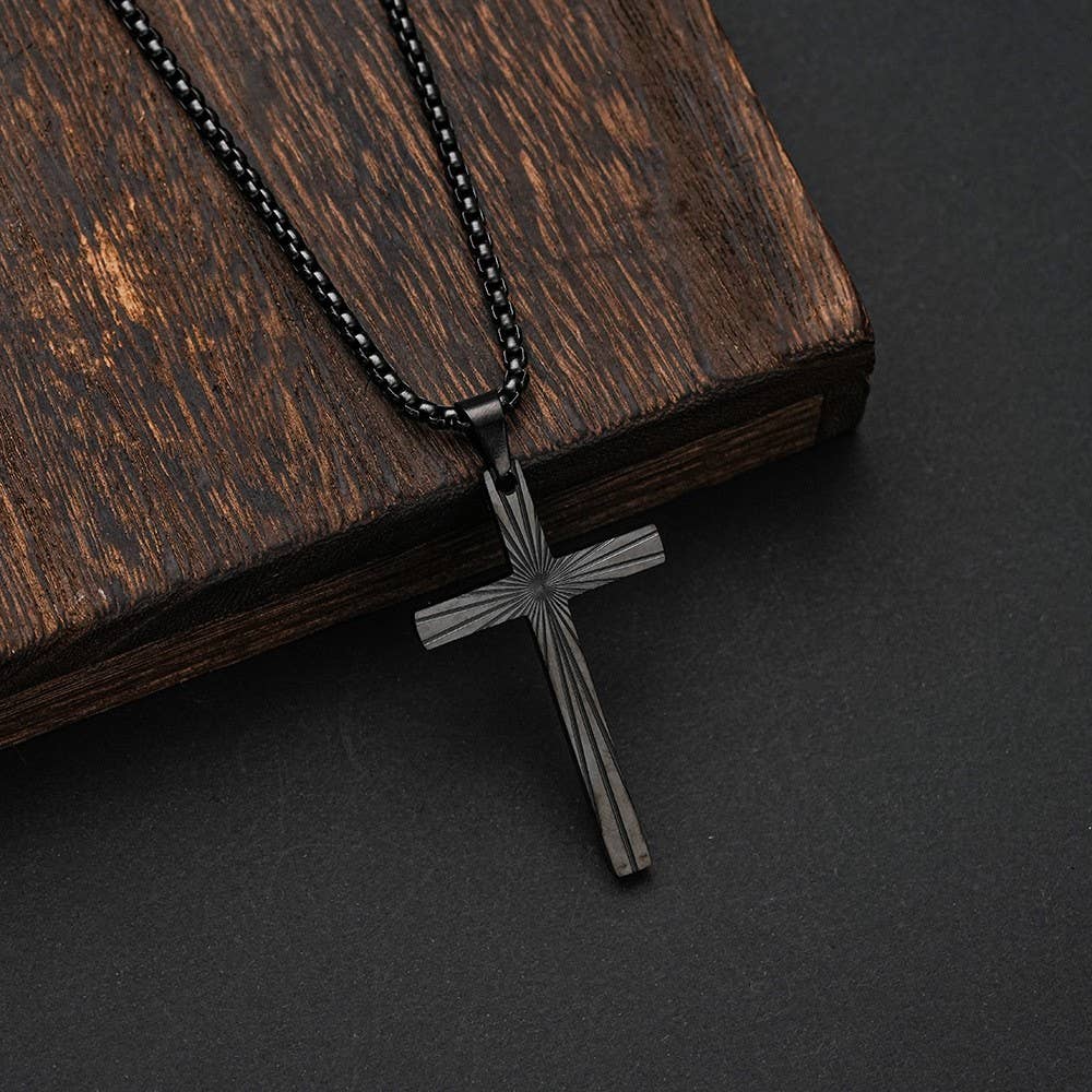 Sunburst Etched Cross Pendant