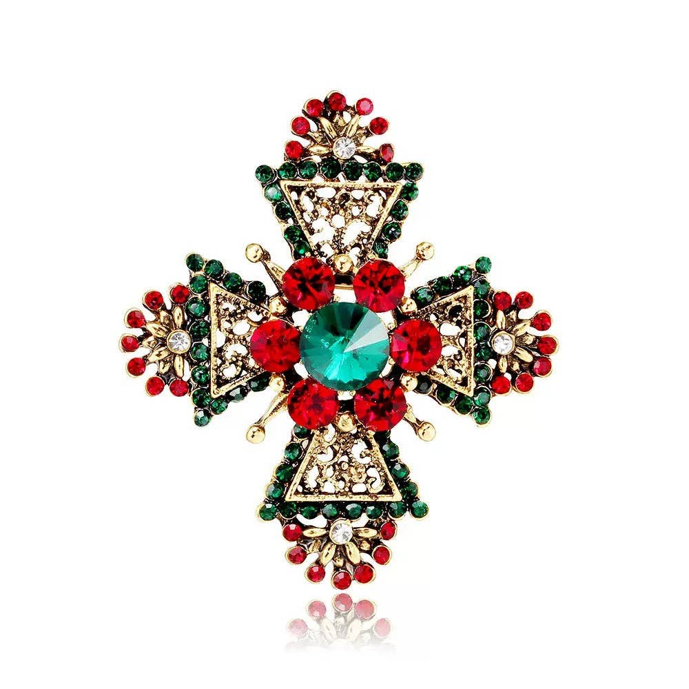 Cross Alloy Rhinestone Brooch