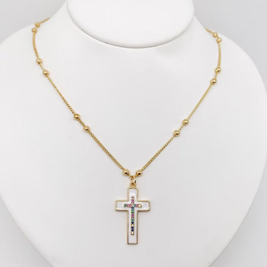 Colored Cubic Zirconia Enamel White Cross 50MM - Clearance