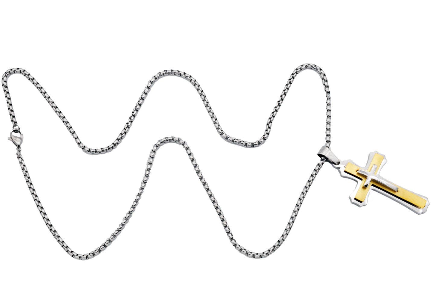 2 Tone Gold Stainless Steel Cross Pendant With Chain