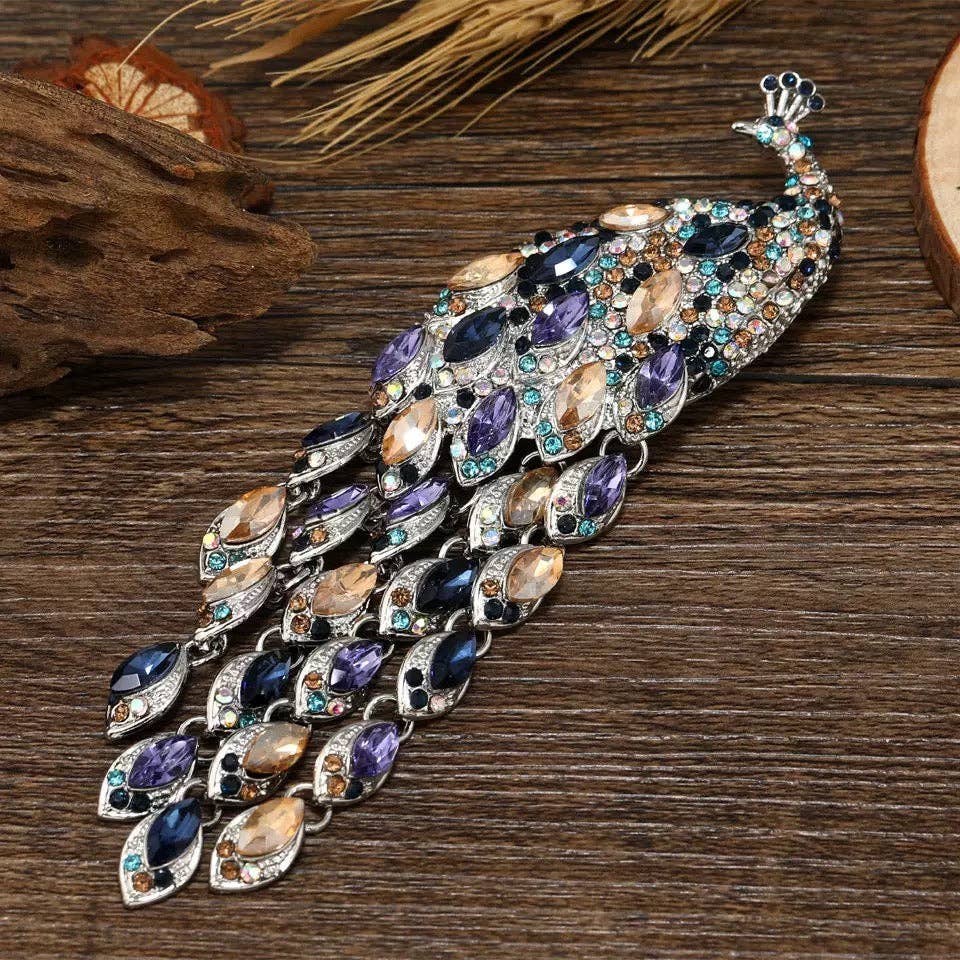 Peacock Alloy Rhinestone Brooch