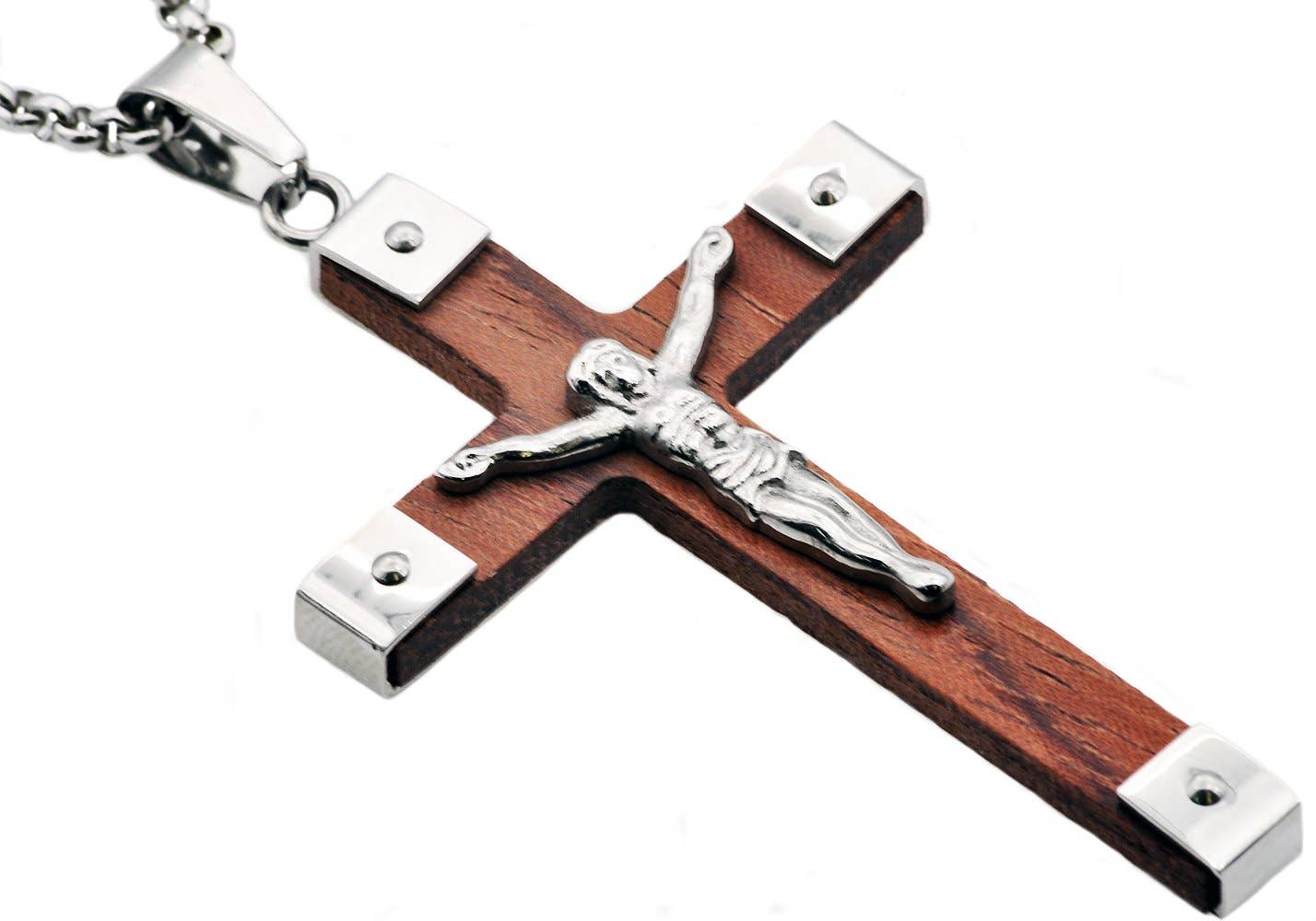 Wood And Stainless Steel Crucifix