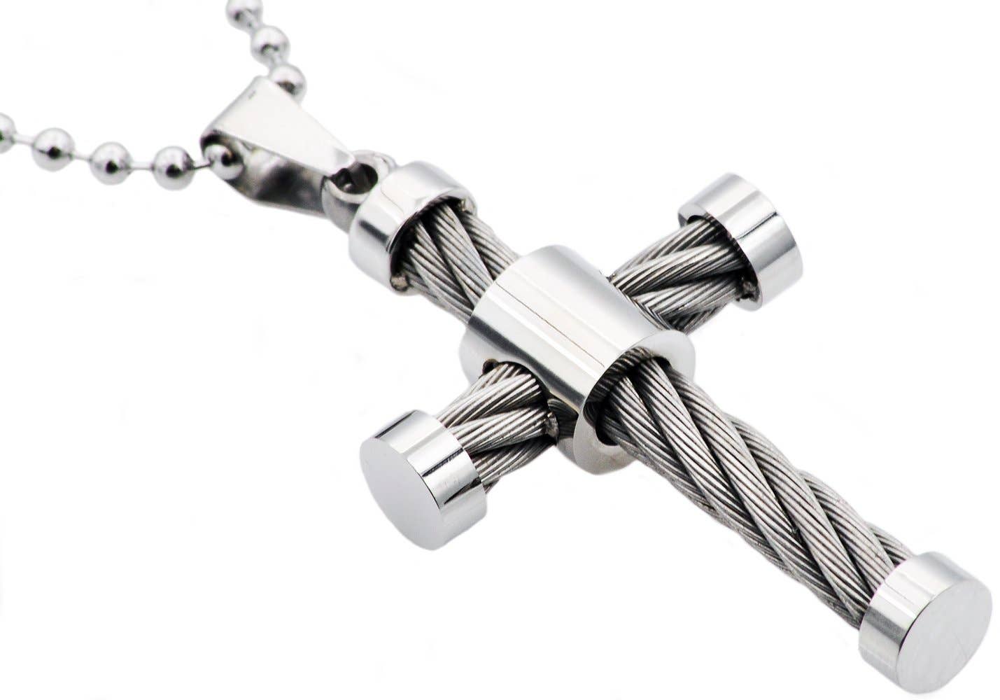 Stainless Steel Cable Cross Pendant Necklace