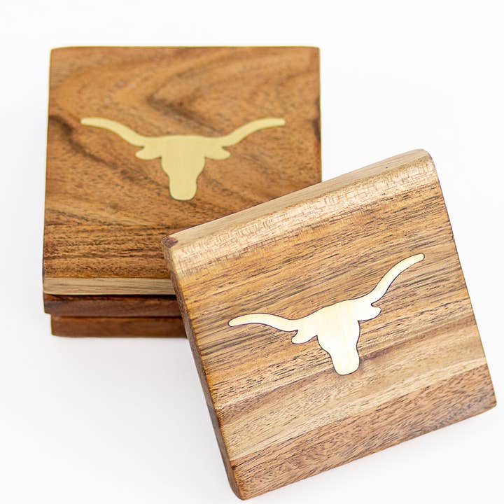 Longhorn Wood Coasters Set of 4