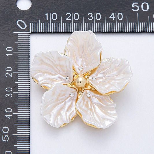 Gold 45mm Blooming Shell Pearl Flower Pin Brooch