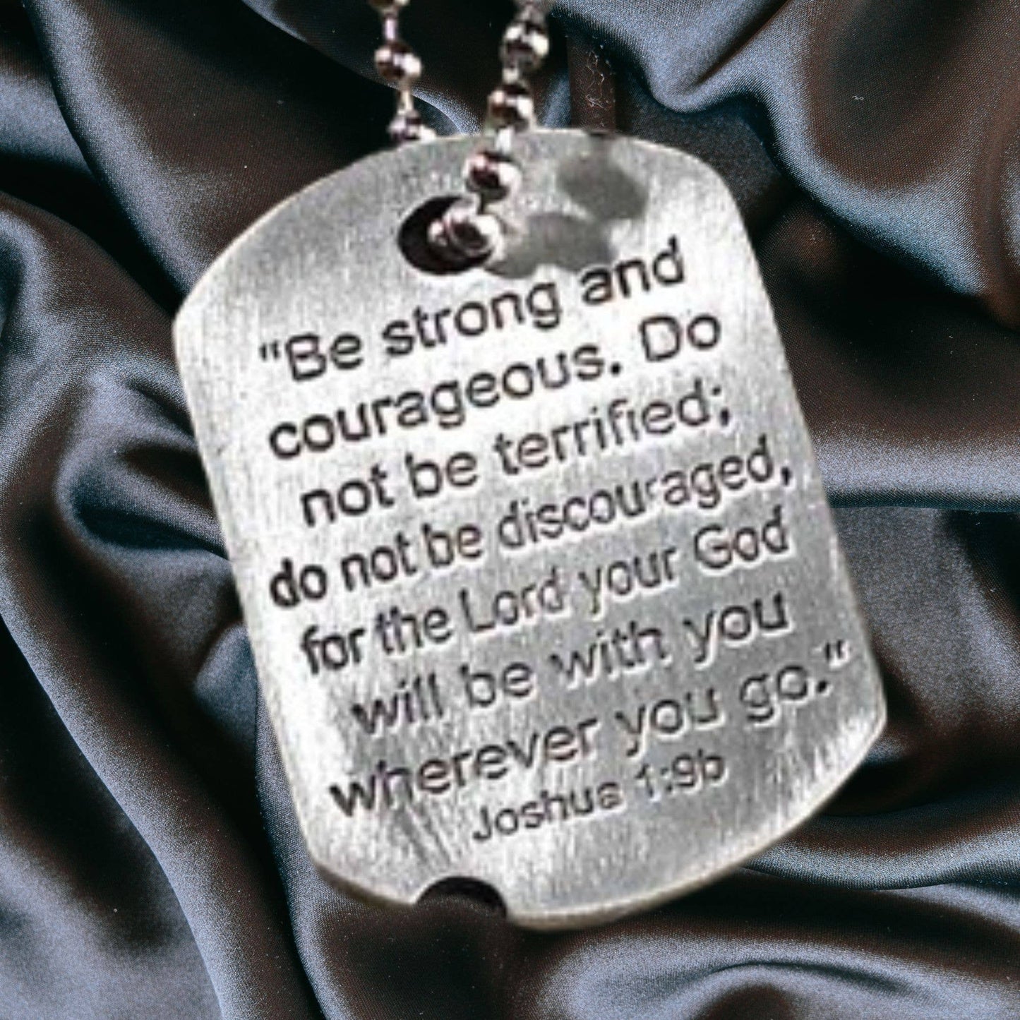 Dogtag Cross Necklace Josh 1:9B Pewter 21" Chain