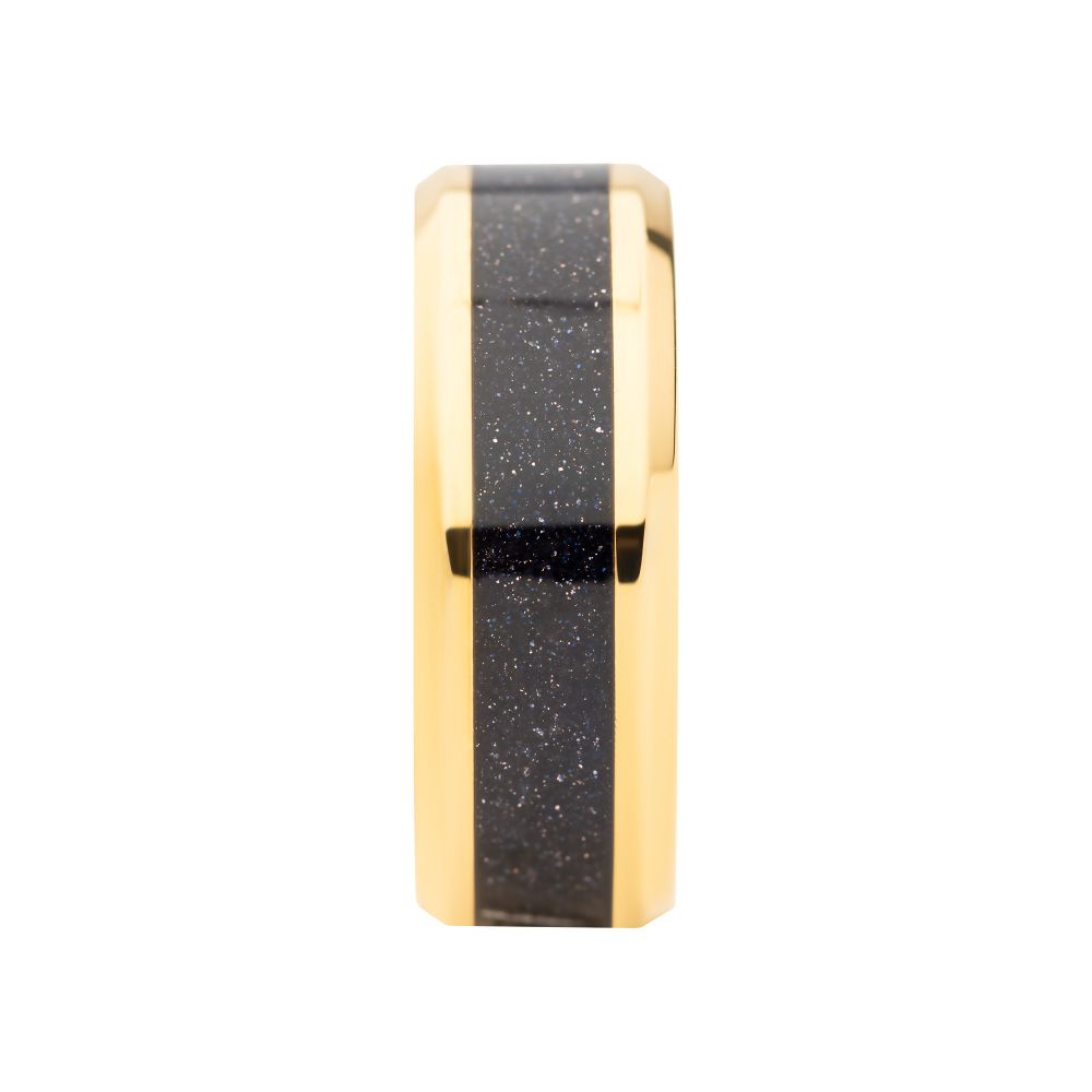 18Kt Gold IP Genuine Blue Sandstone Inlay Ring