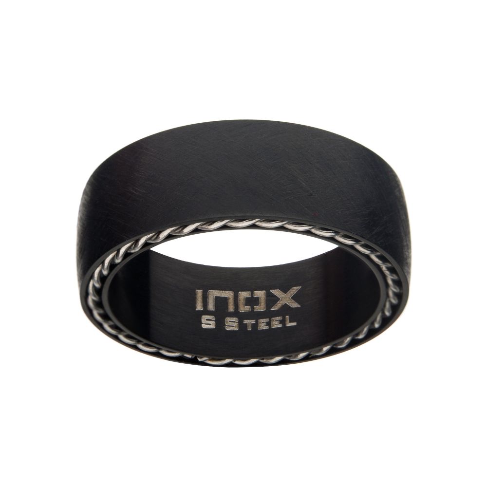 Matte Stainless Steel and Black IP Sand Finish Ring