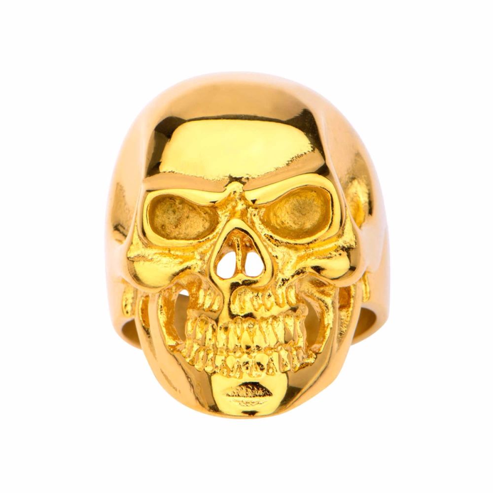 Gold IP High Polished Front Face Skull Ring