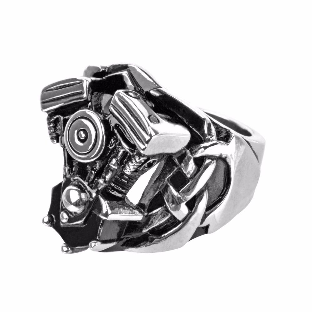 Black Oxidized Ring with Large Engine Look