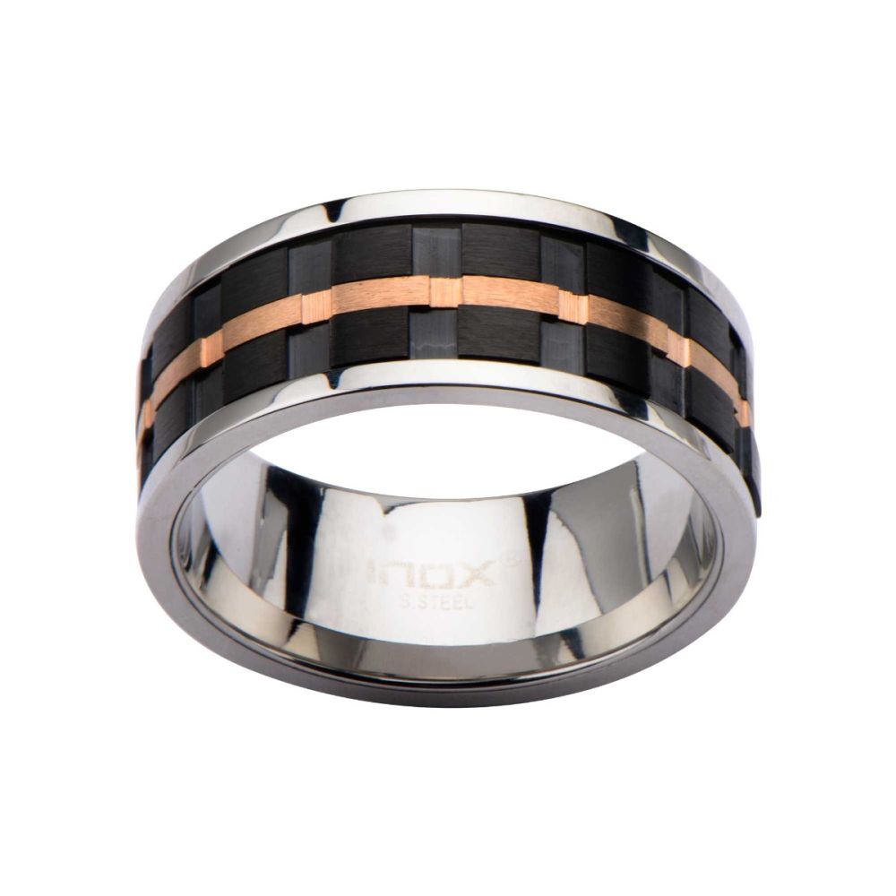 Black IP & Rose Gold IP Groove Spinner Ring