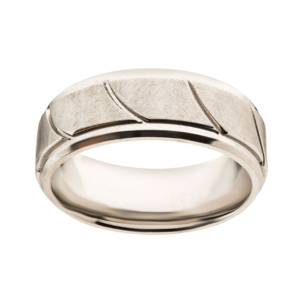 Steel Brushed with Grooves Beveled Ring