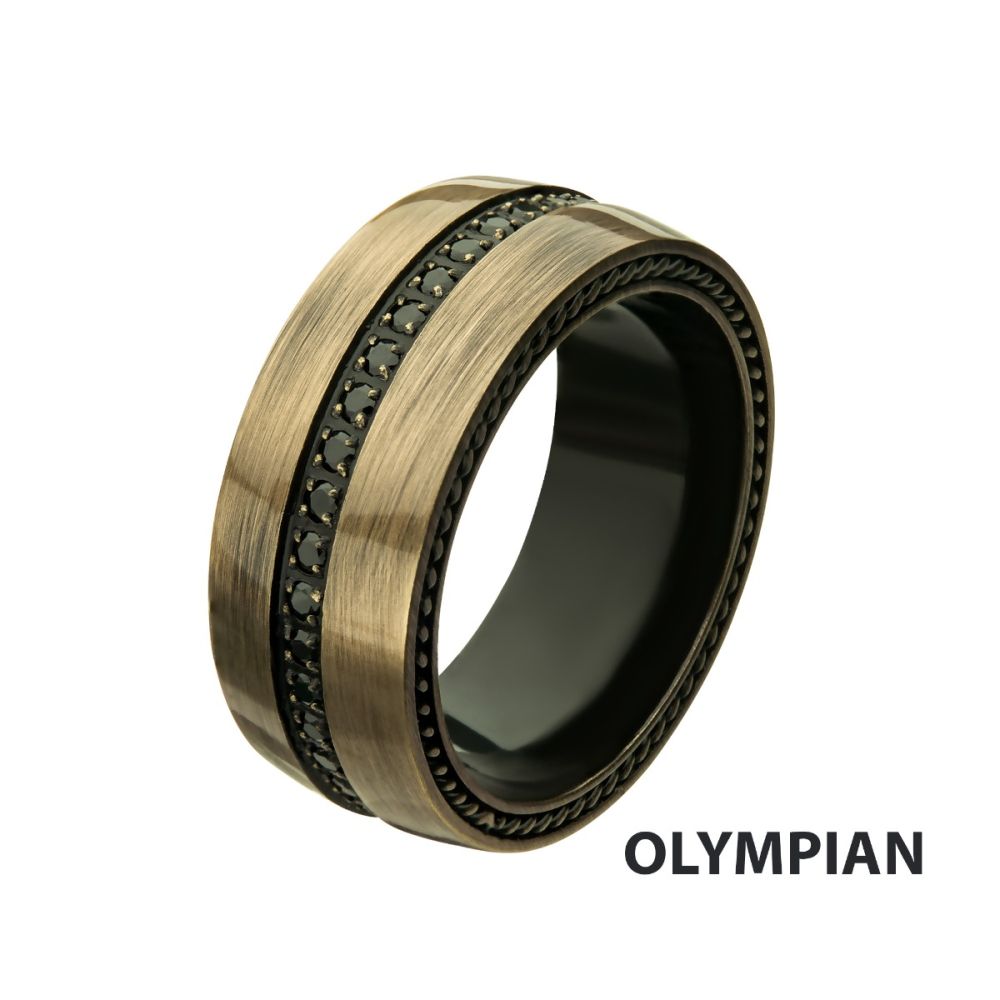 Stainless Steel Antique IP with Black CZ in the middle Ring