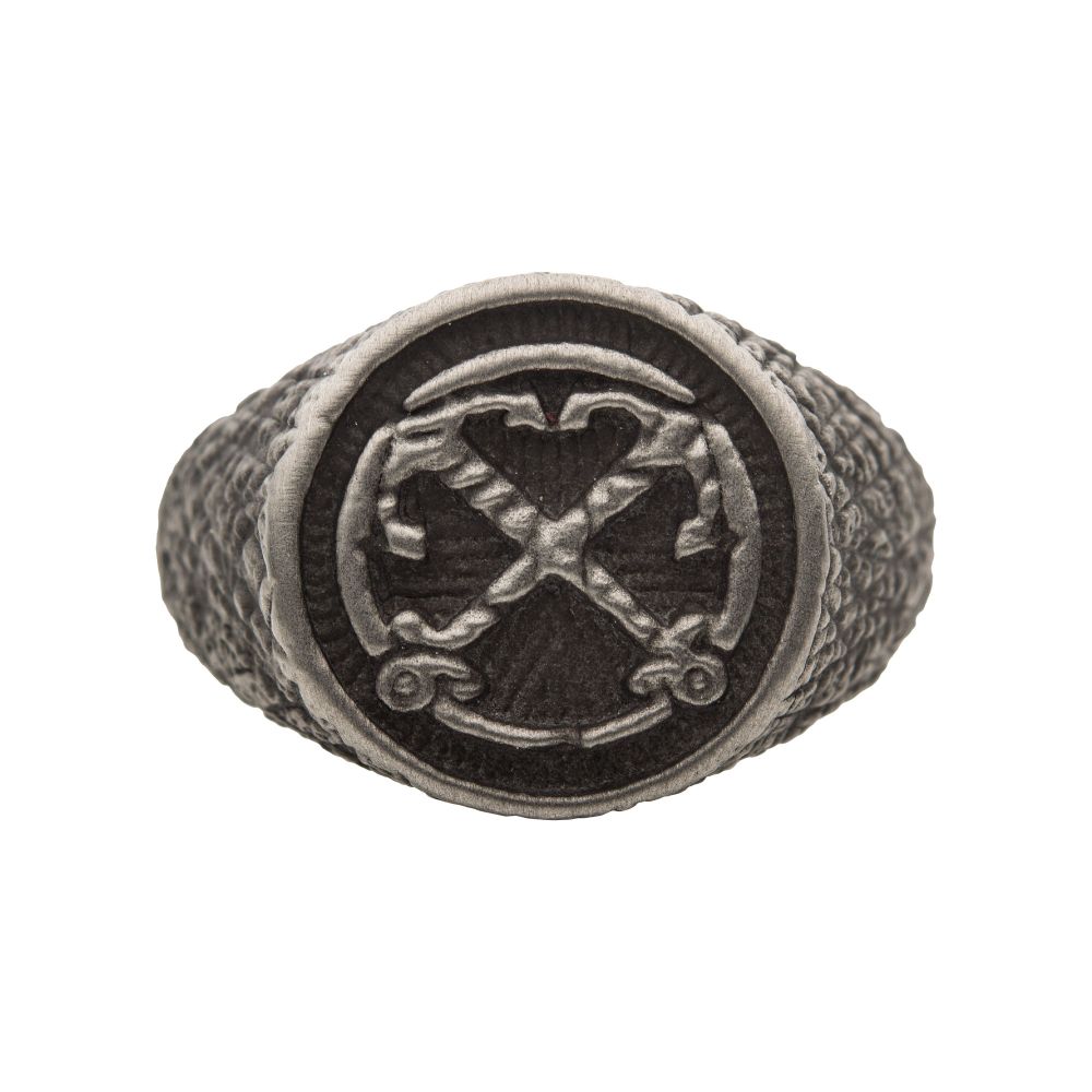 Black IP Antique Finish Steel Anchor Inlay Ring