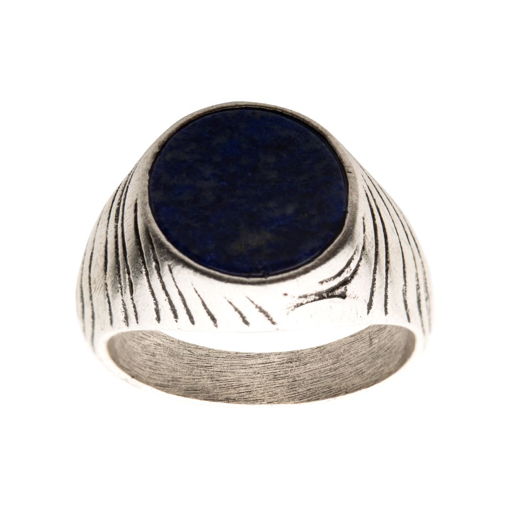 Stainless Steel Silver IP with Lapis Stone Ring