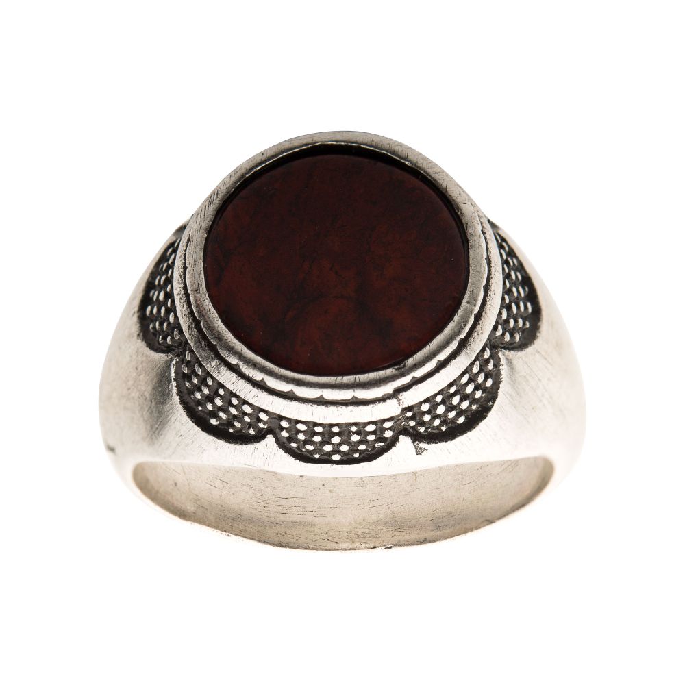 Stainless Steel Silver IP with Red Jasper Stone Ring