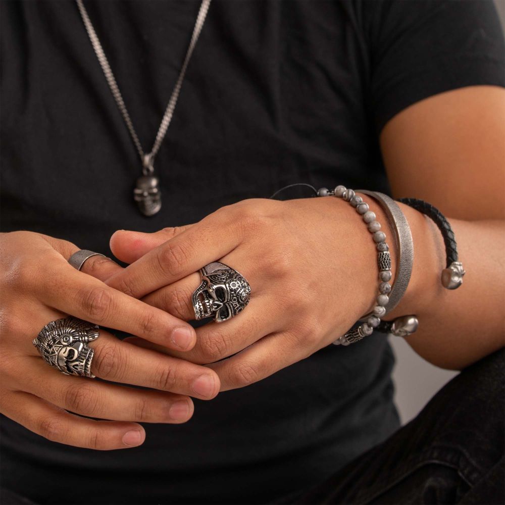 Oxidized Stainless Steel Vampire Skull Ring