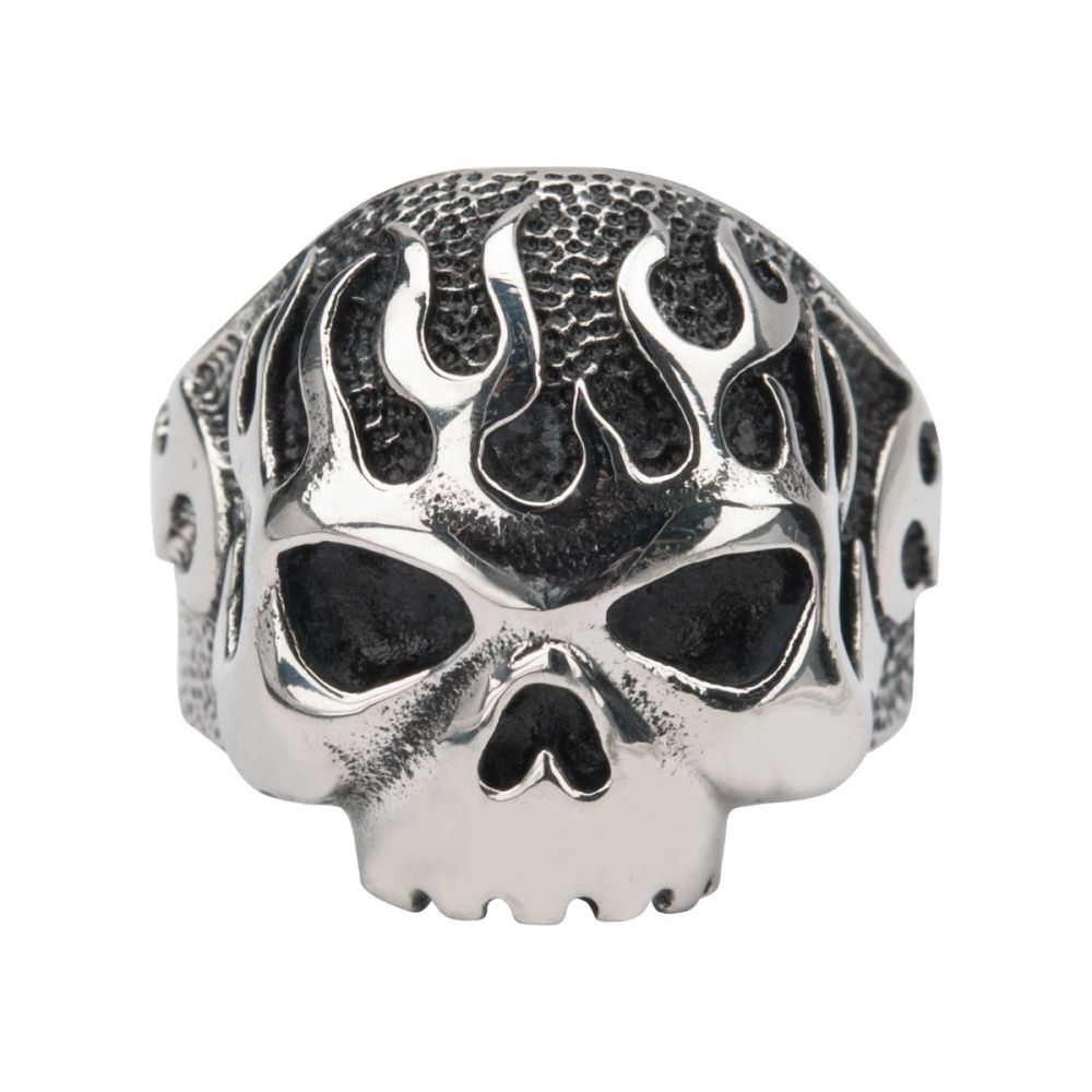 Black Oxidixed Flamed Skull Ring