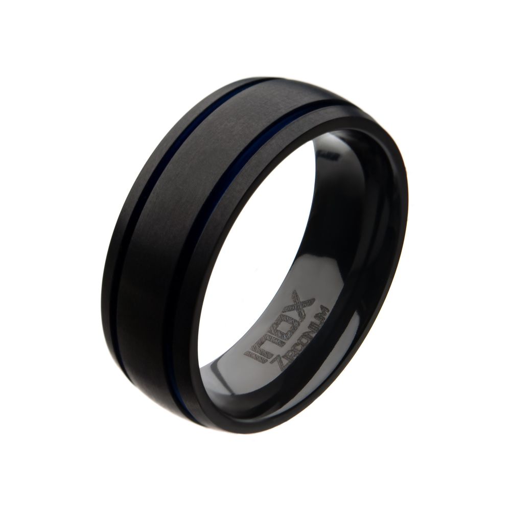 Black Zirconium with Blue IP Line Rings