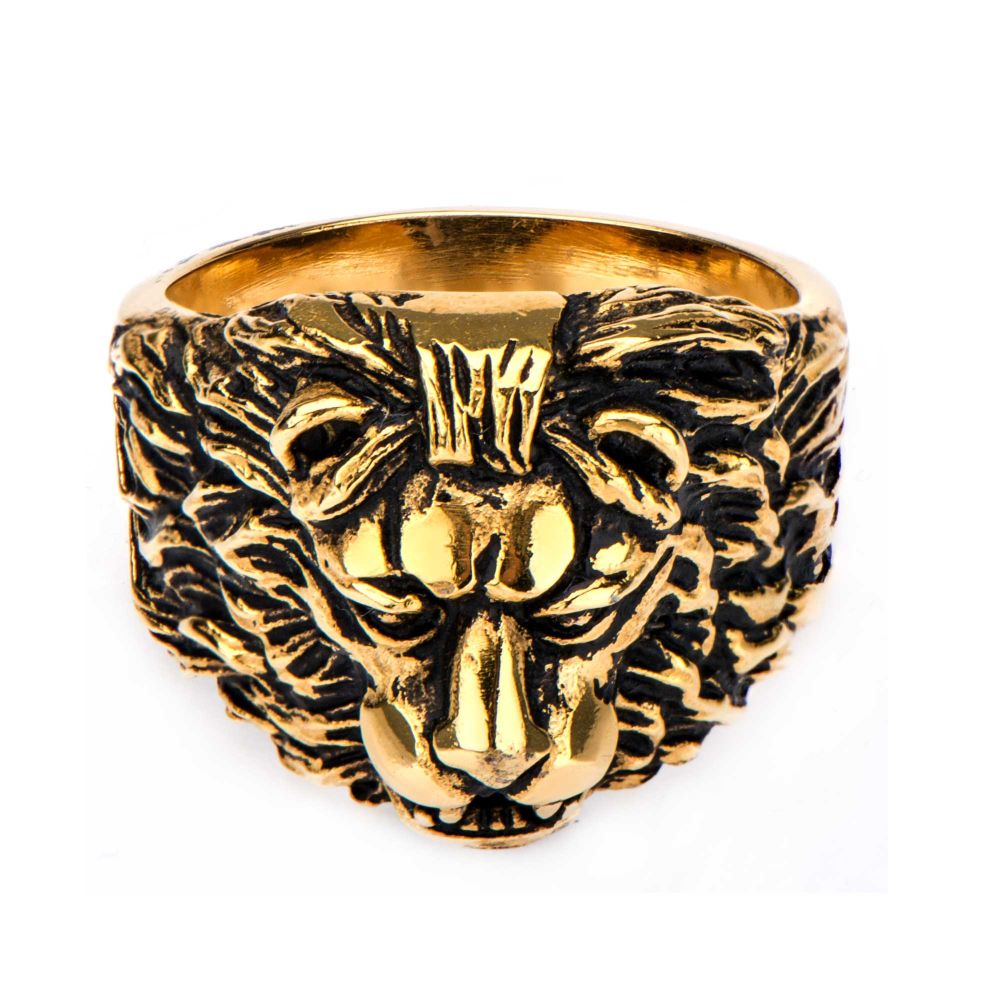 Stainless Steel Gold IP Lion Crest Ring