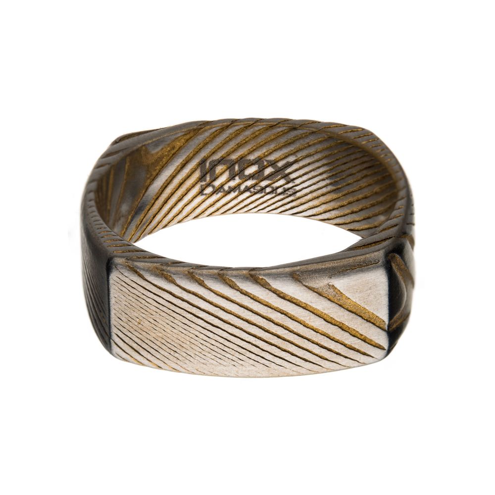 Damascus 8mm Matte Gold IP Square Ring