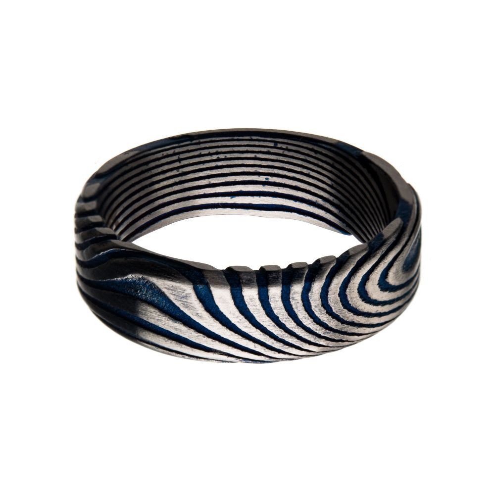 Damascus 7mm Matte Blue IP Ring