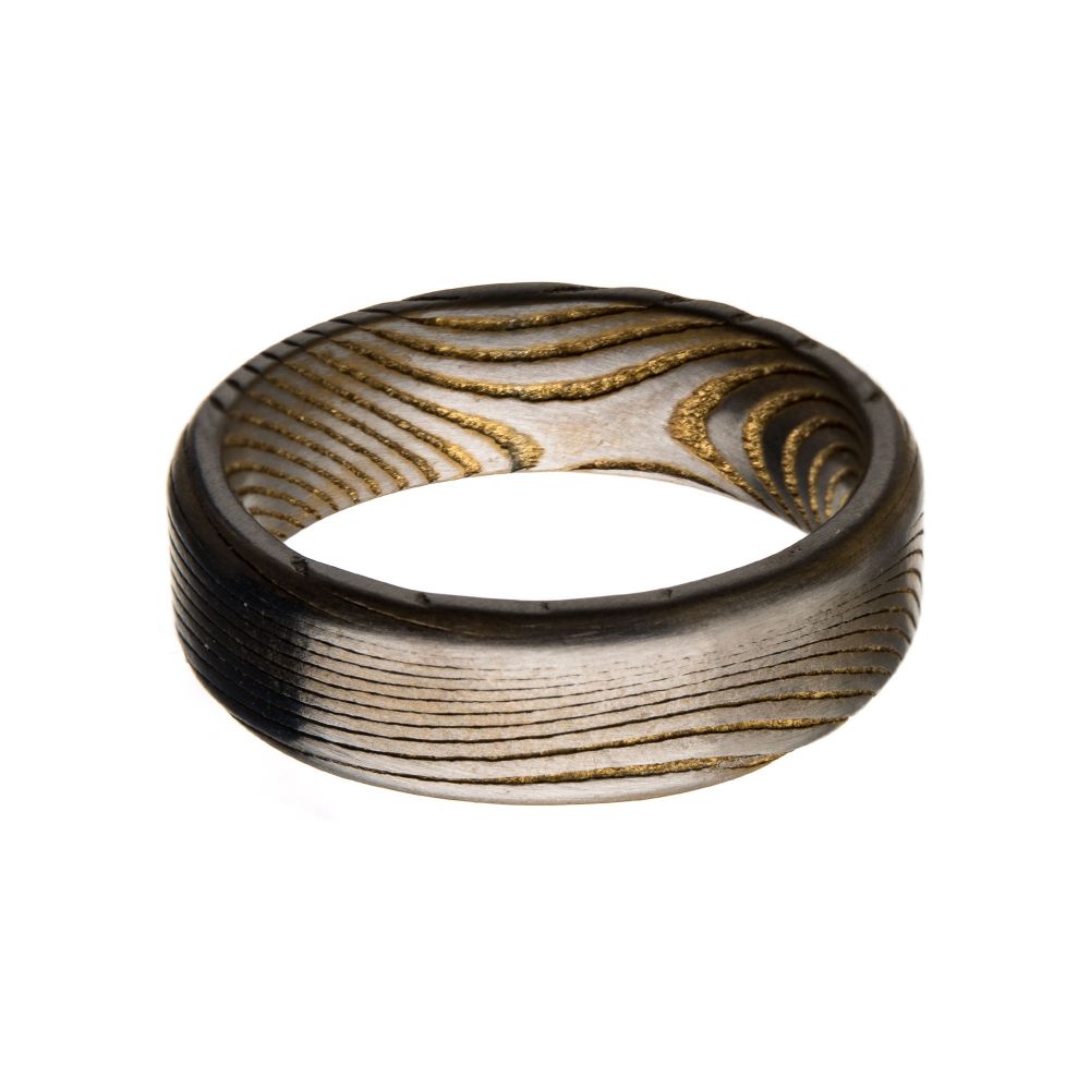 Damascus 7mm Matte Gold IP Band Ring