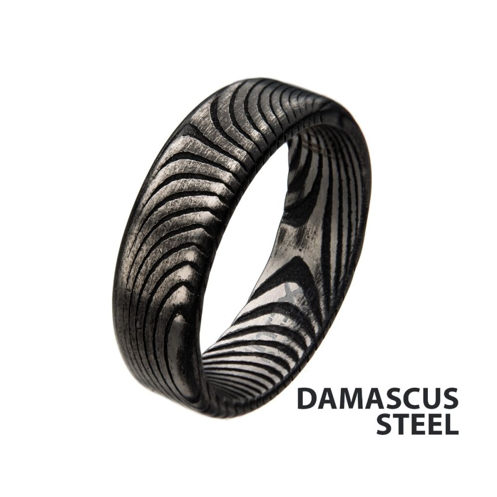 Damascus 7mm Matte Black IP Band Ring
