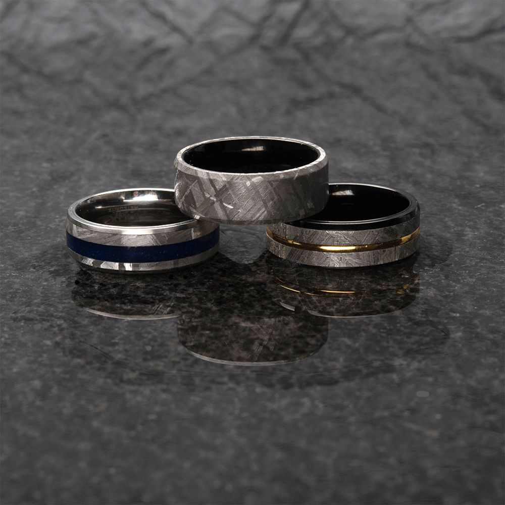 Lapis Lazuli & Meteorite Inlay Steel Ring