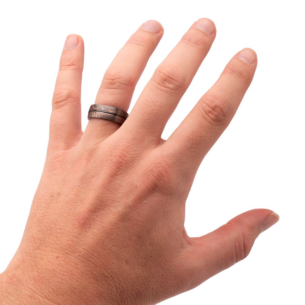 Double Flat Etched Niobium SuperConductor Black Zirconium Comfort Fit Ring