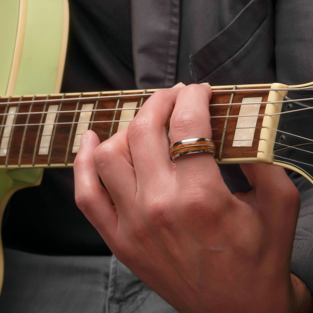 8mm Clear Resin & Whiskey Barrel Wood Inlay Titanium Comfort Fit Ring