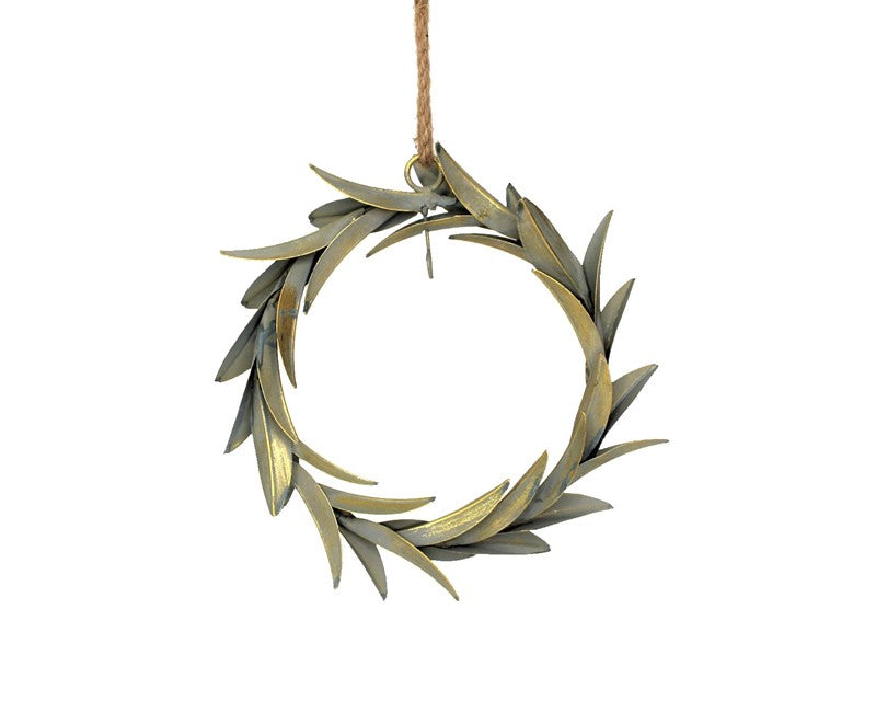 Metal Laurel Wreath, Sage w Gold Brush - 11x2x11"