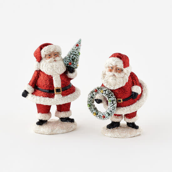 Red Glitter Santa with Wreath or Tree