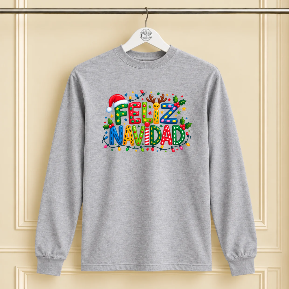 "Feliz Navidad" Grey Christmas Shirt