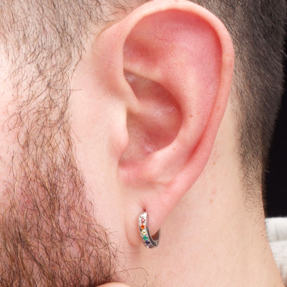 Prong Set Rainbow Round CZ Huggie Earrings