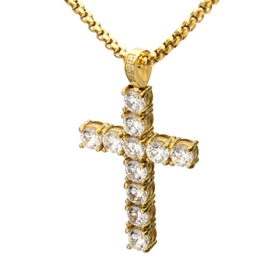 Lab-Created White Sapphire Gold Tone 22" Small Cross Pendant