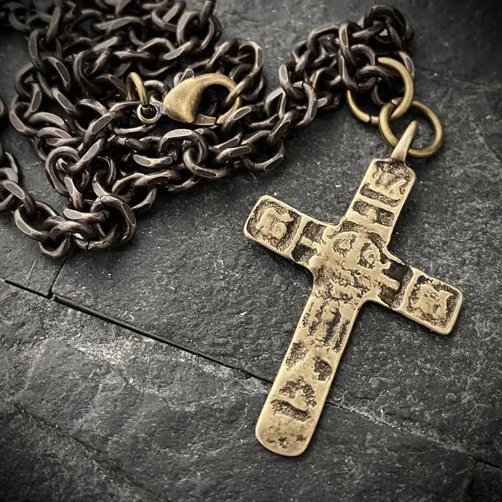 Brass Medieval Cross Necklace Necklace - 20in - Clearance