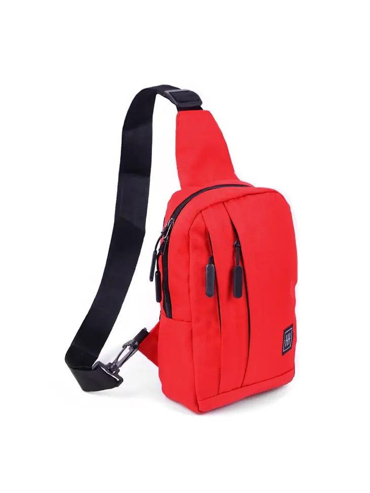 Canvas Crossbody Sling Bag with Reversible Strap - Red - Clearance