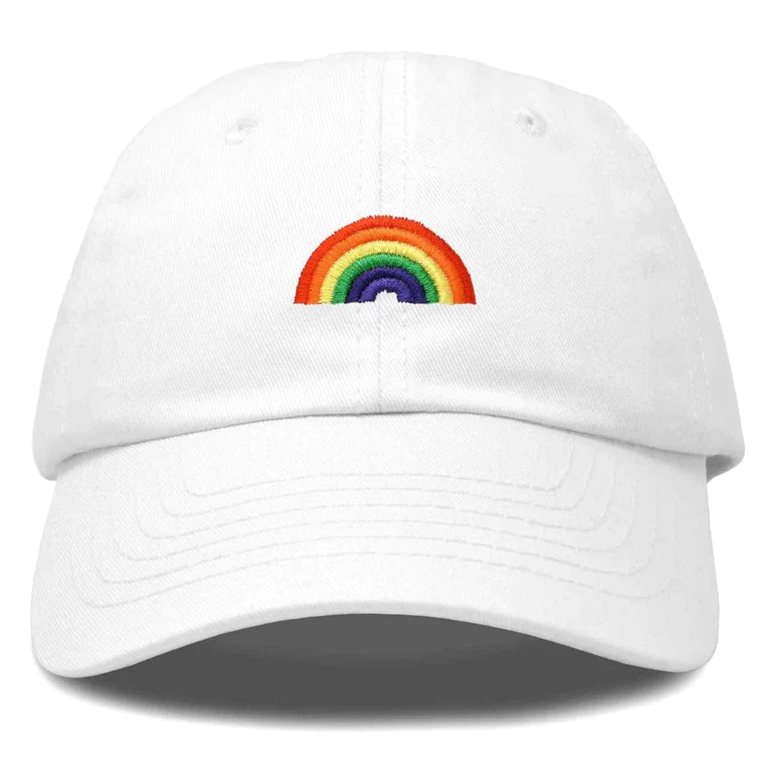 Rainbow Embroidered Ball Cap White-