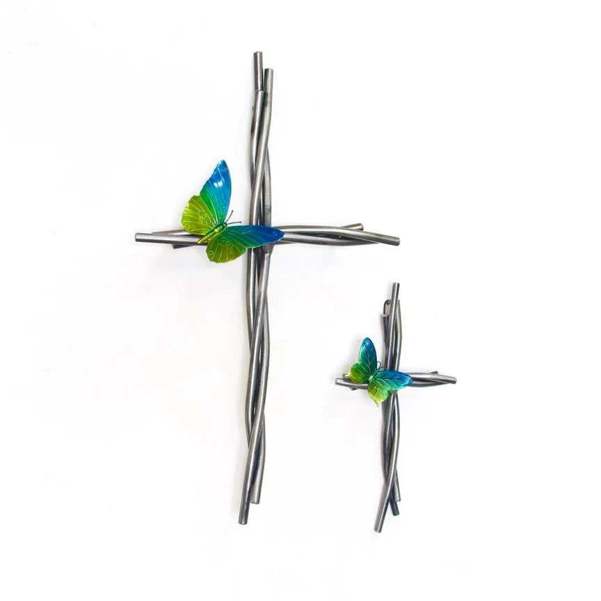 Butterfly and Vine 10" Cross - Blue and Green