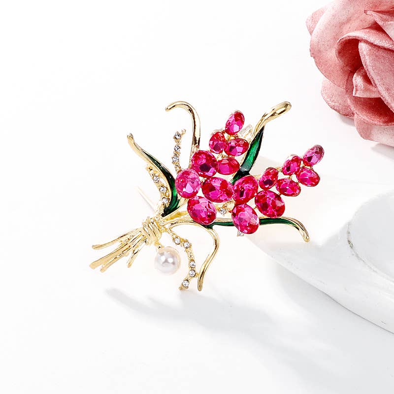 Wheat Ear Rhinestone Flower Brooch Pin