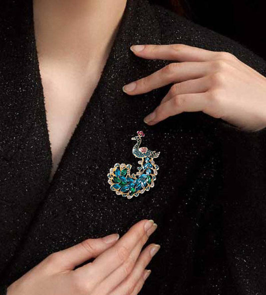 Peacock Rhinestone Brooch