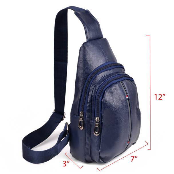 Vegan Leather Sling Bag Backpack with Adjustable Strap - Navy