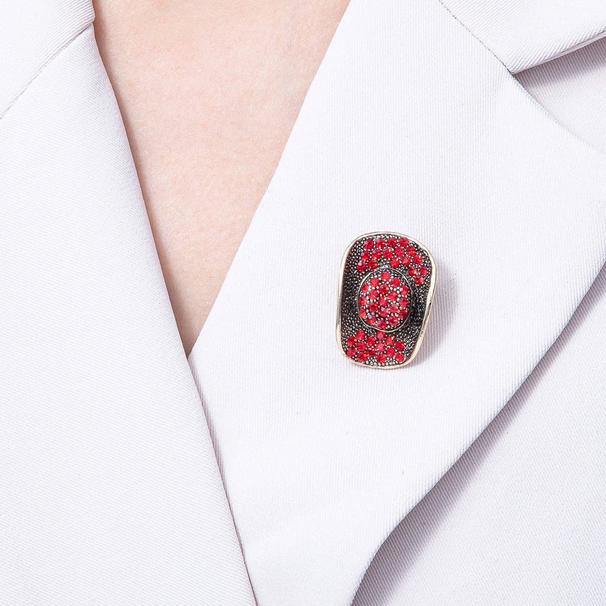 Gold 29.5mm x 21mm Red-Black Cowboy Hat Pin Brooch